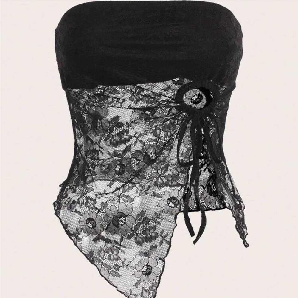 Black Lace Asymmetric Halter Top